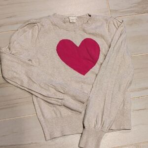 J. Crew Light Gray Sweater with Vibrant Pink Heart
